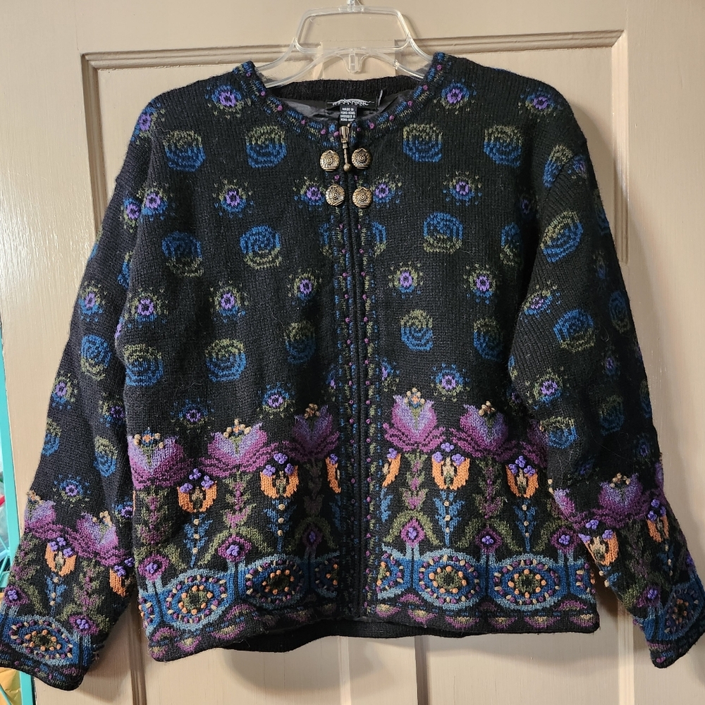 Icelandic Design Lined Cardigan Sweater Zip Up Size M